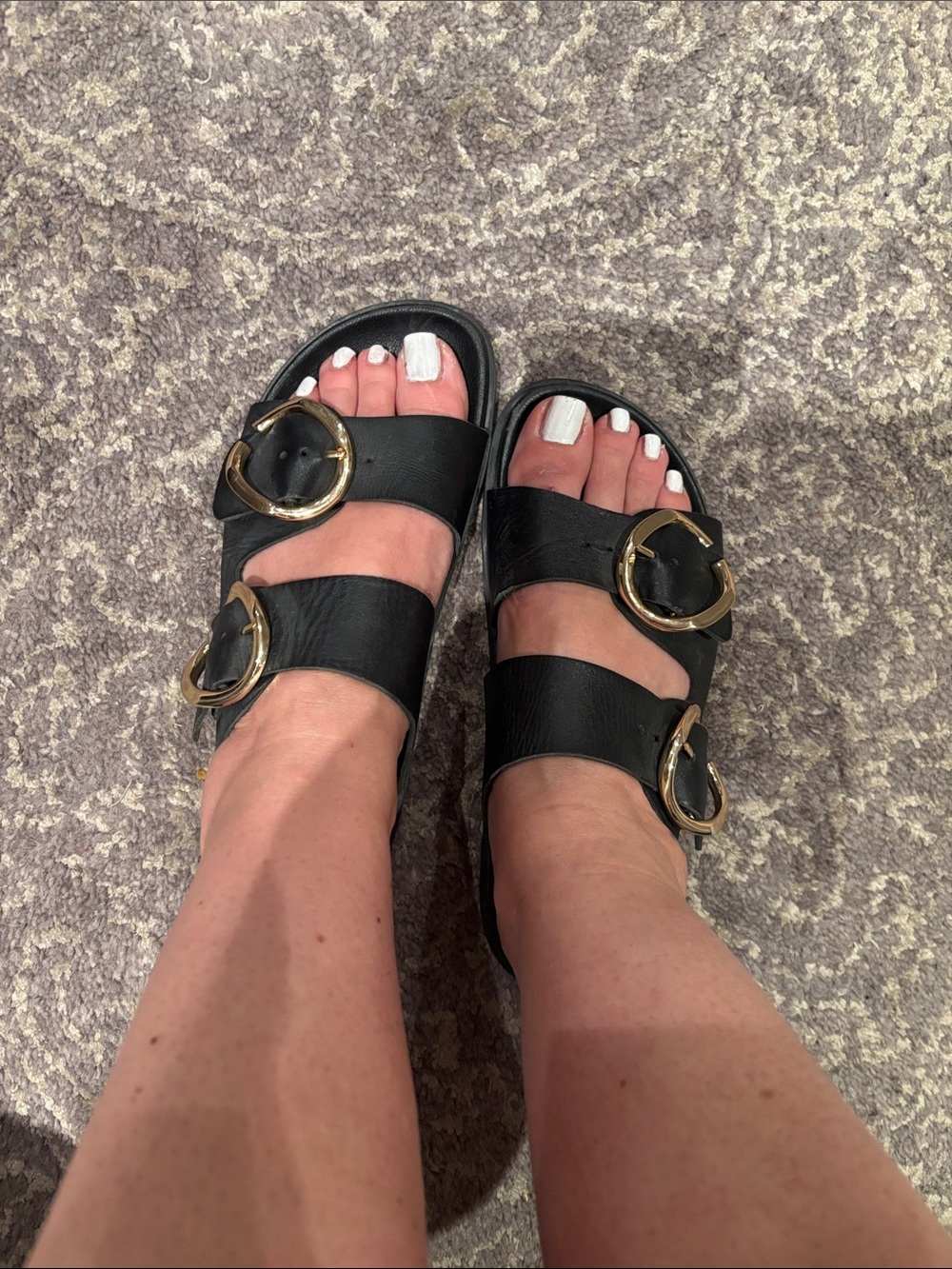 Zara Black Slide Sandals with Gold Buckles in 36 - Picture 2 of 6